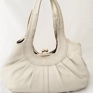 Coach Framed Ergo Vintage Gold And Cream  Kiss Lock Three Pouch Satchel …